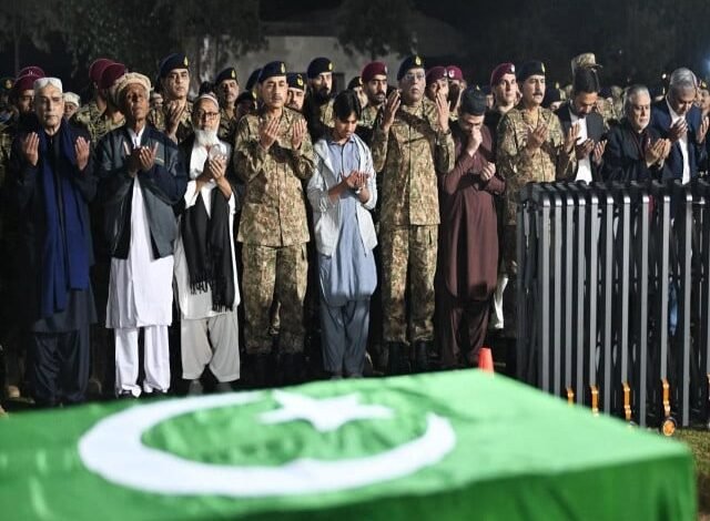 president asif zardari coas gen asim munir and cjcsc gen sahir shamshad mirzi attend the funeral prayers of the two army officers martyred in the north waziristan attack photo ispr