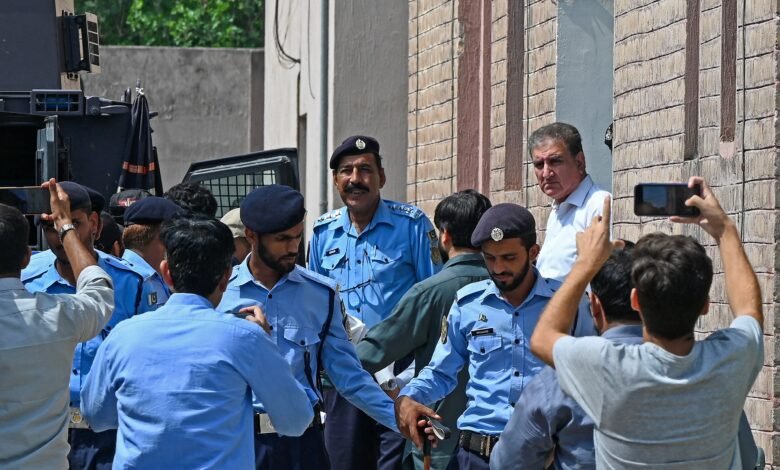 pti vice chairman shah mahmood qureshi is seen outside a special court in islamabad photo afp